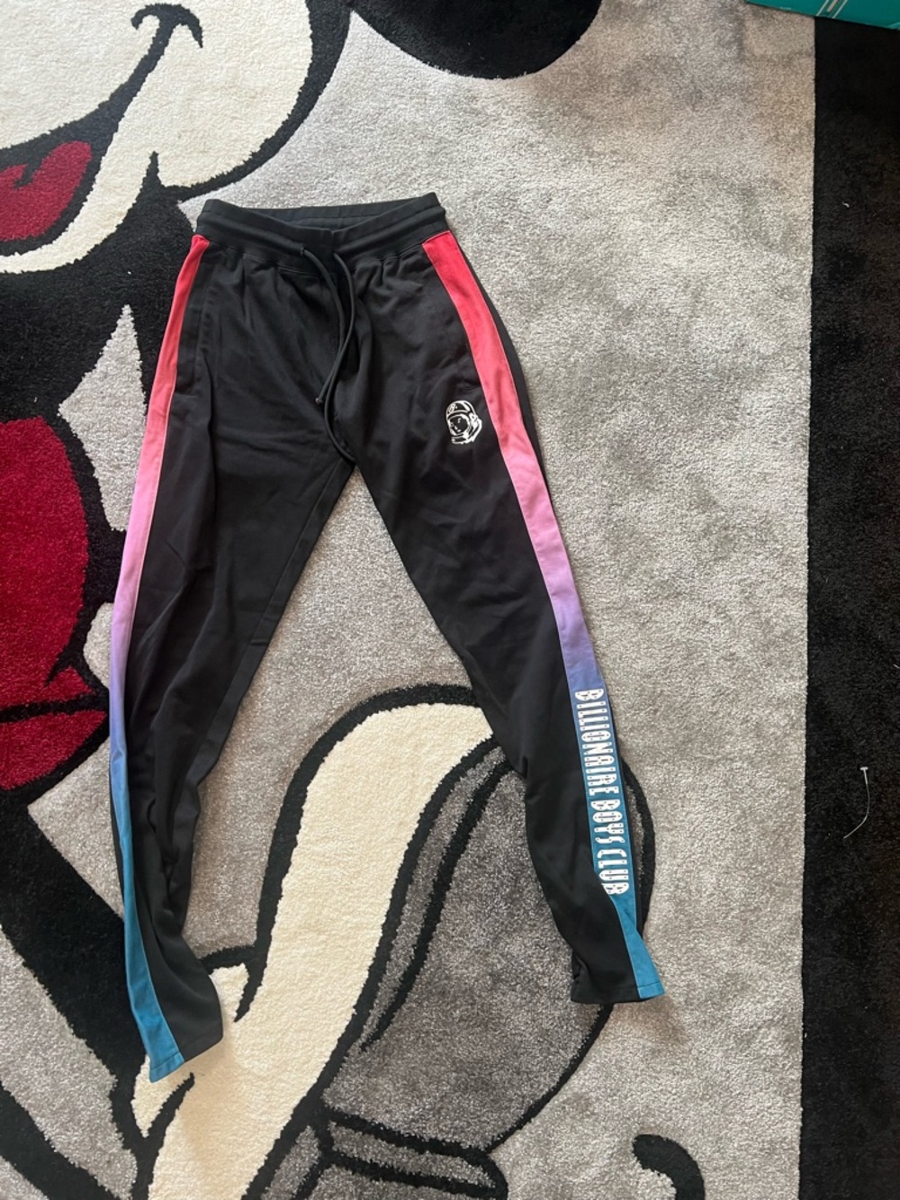 Billionaire Boys Club Men’s Black Joggers with Rainbow Gradient Side Stripes